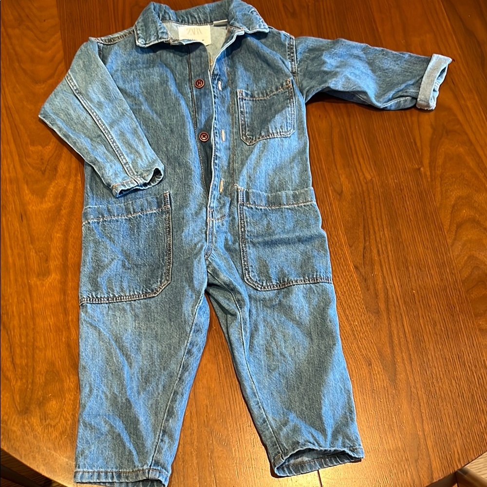 Zara Blue Denim Overalls Casual Workwear